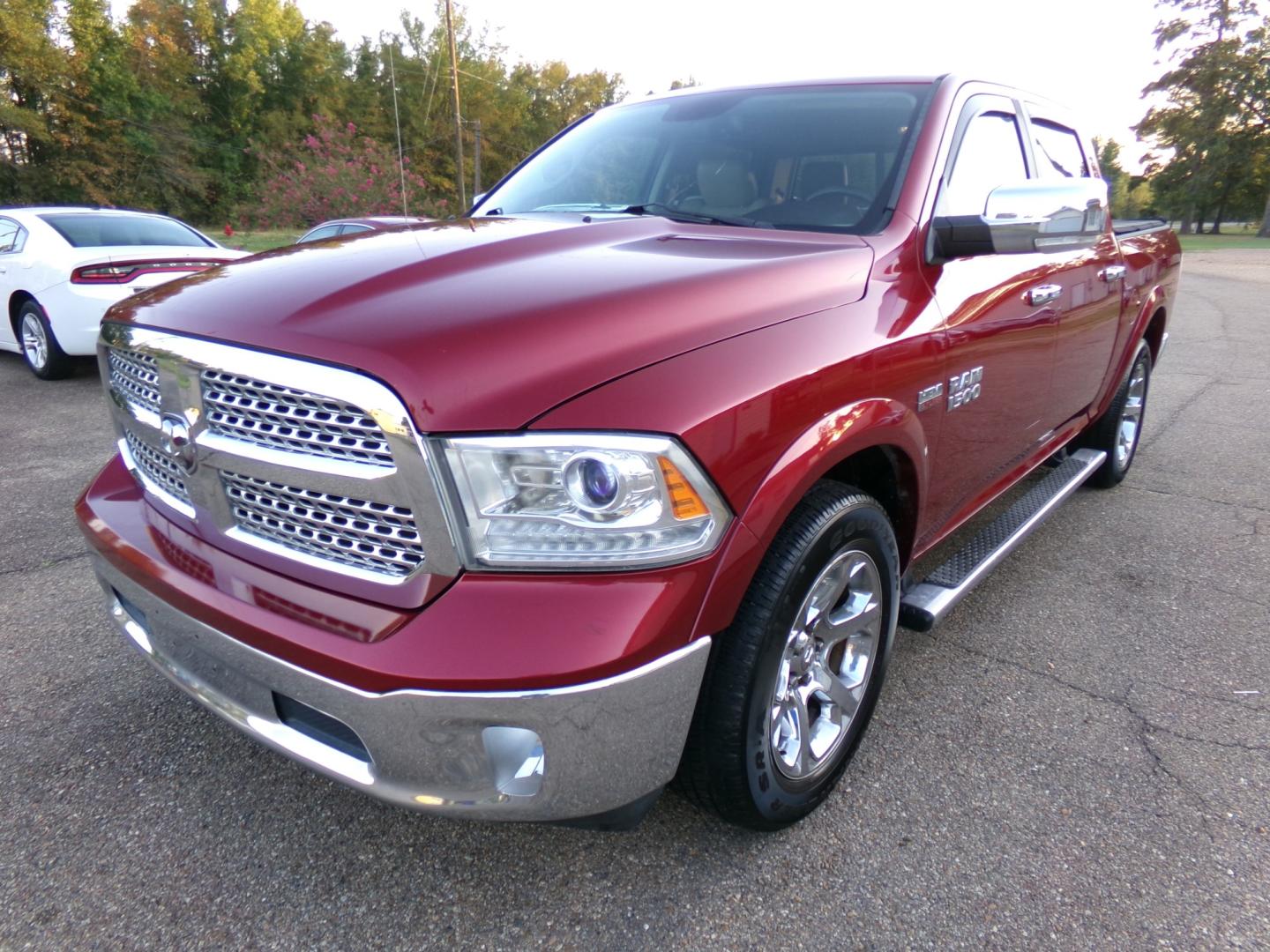 2014 Deep Cherry Red Crystal Pearl /Tan RAM 1500 Laramie Crew Cab SWB 2WD (1C6RR6NT3ES) with an 5.7L V8 OHV 16V engine, 6-Speed Automatic transmission, located at 400 First NW, Bearden, AR, 71720, (870) 687-3414, 0.000000, 0.000000- Photo#0