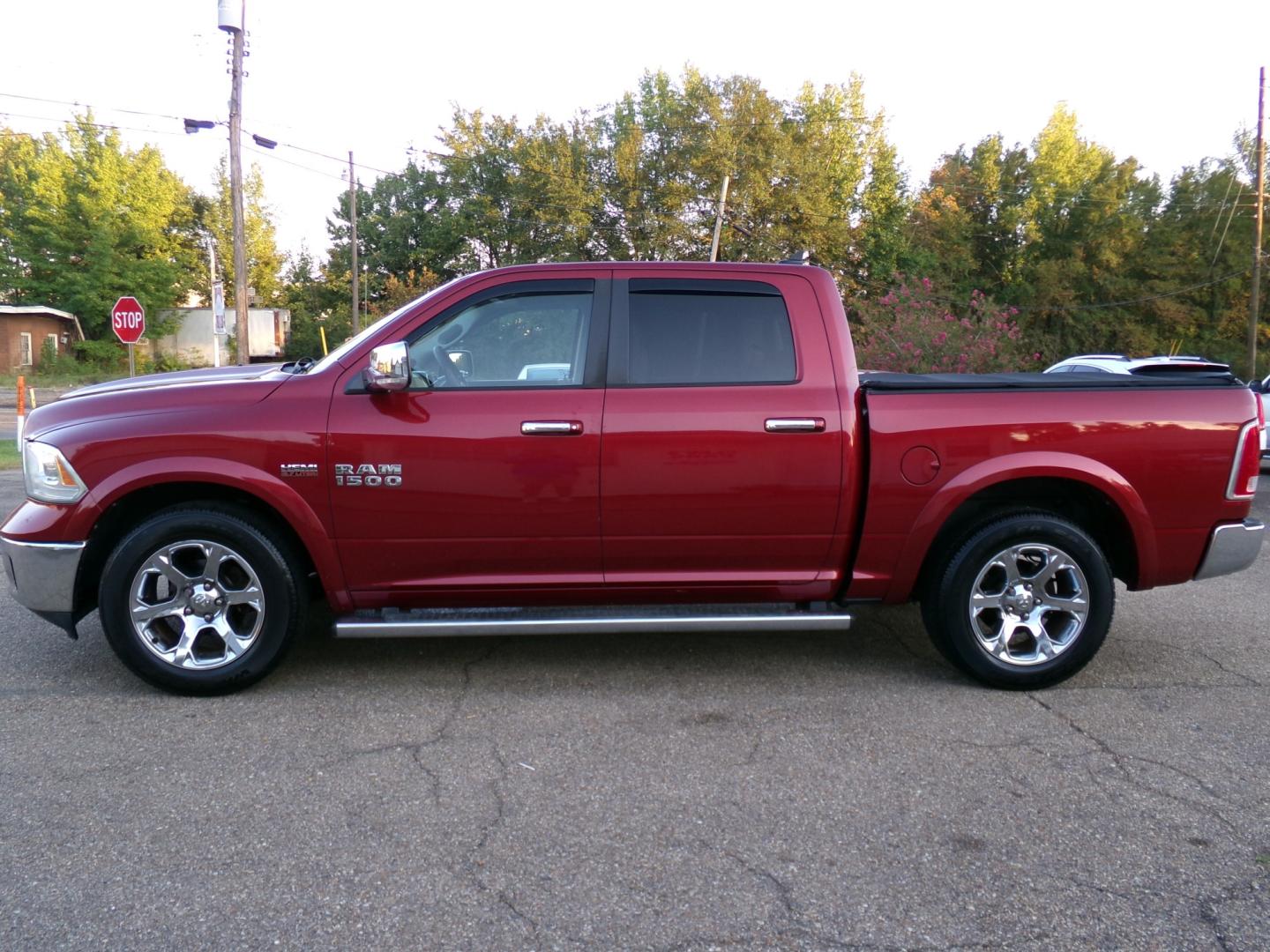 2014 Deep Cherry Red Crystal Pearl /Tan RAM 1500 Laramie Crew Cab SWB 2WD (1C6RR6NT3ES) with an 5.7L V8 OHV 16V engine, 6-Speed Automatic transmission, located at 400 First NW, Bearden, AR, 71720, (870) 687-3414, 0.000000, 0.000000- Photo#1